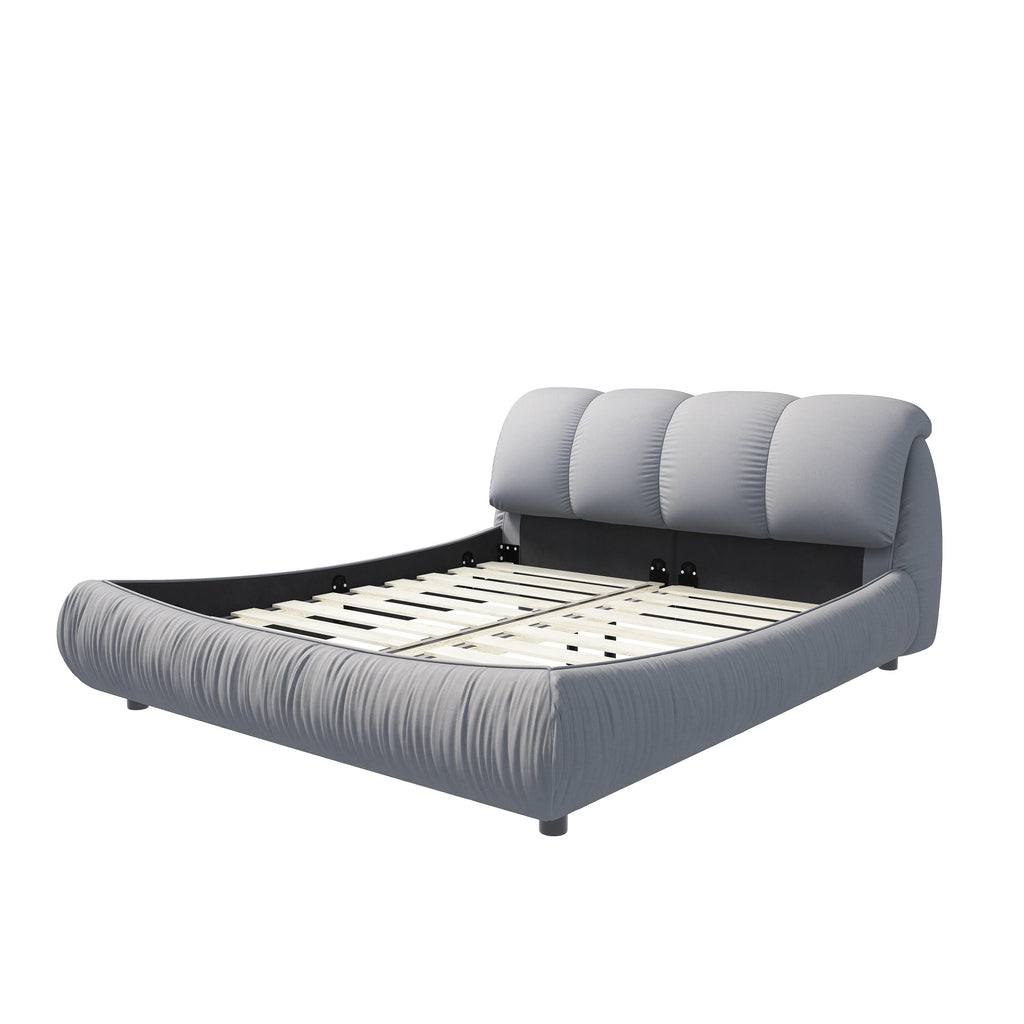 King Size Luxury Upholstered Platform Bed with Oversized Padded Backrest and Solid Wood Frame,Suitable for Multiple Heights of Mattresses,Grey by 39F INC.