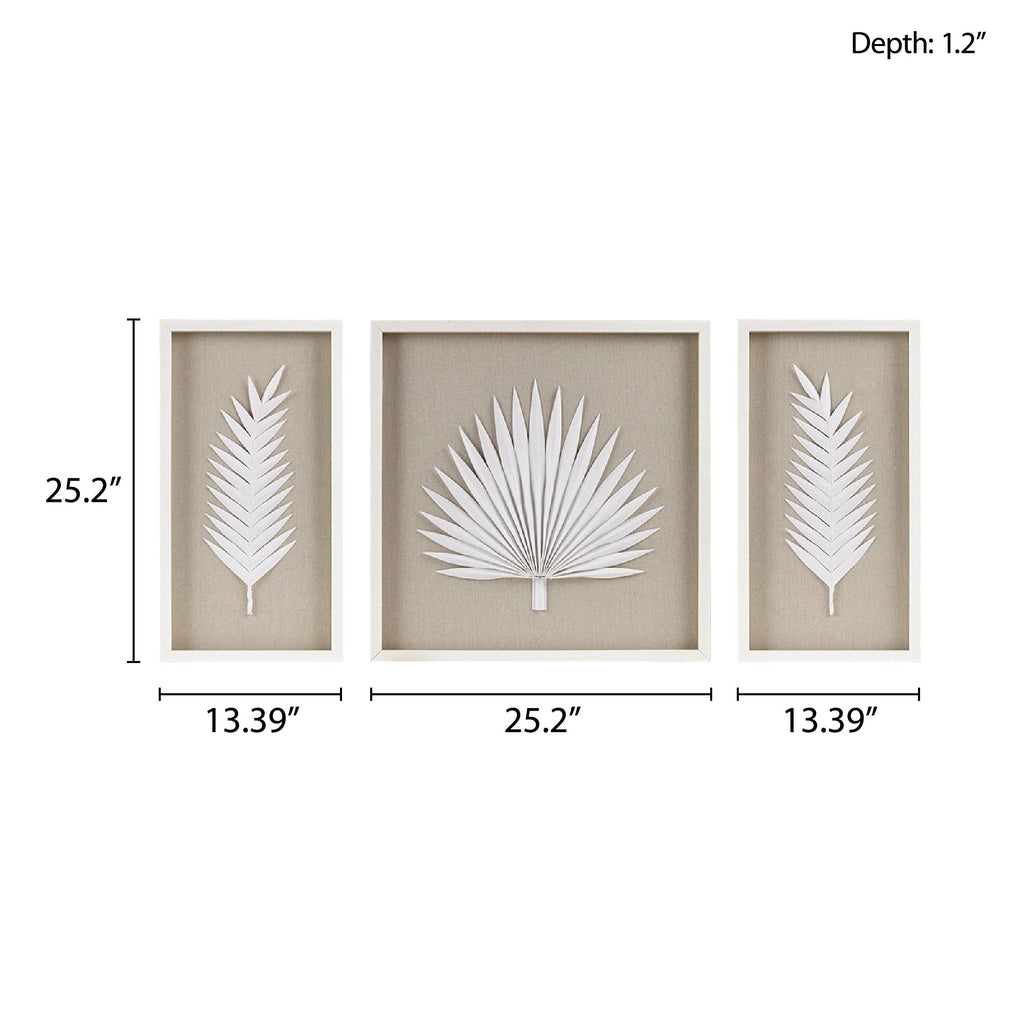 Framed Rice Paper Palm Leaves 3-Piece Shadowbox Wall Decor