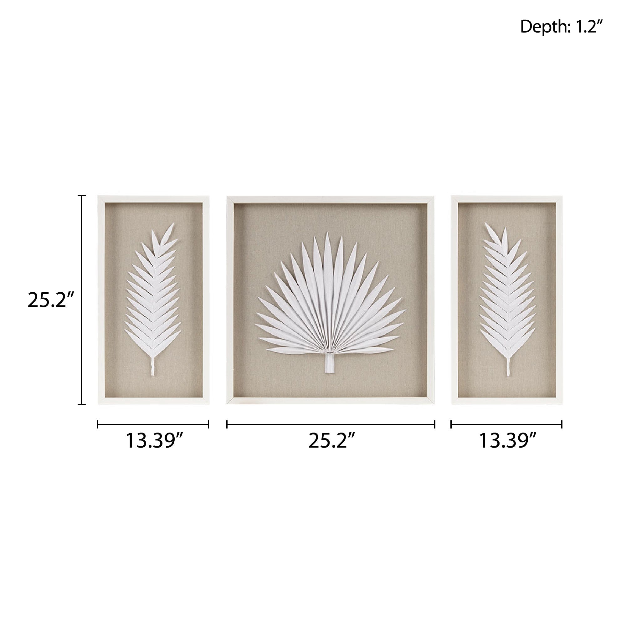 Framed Rice Paper Palm Leaves 3-Piece Shadowbox Wall Decor