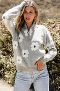 Maria Floral Half Zip Drop Shoulder Sweater - Threaded Pear