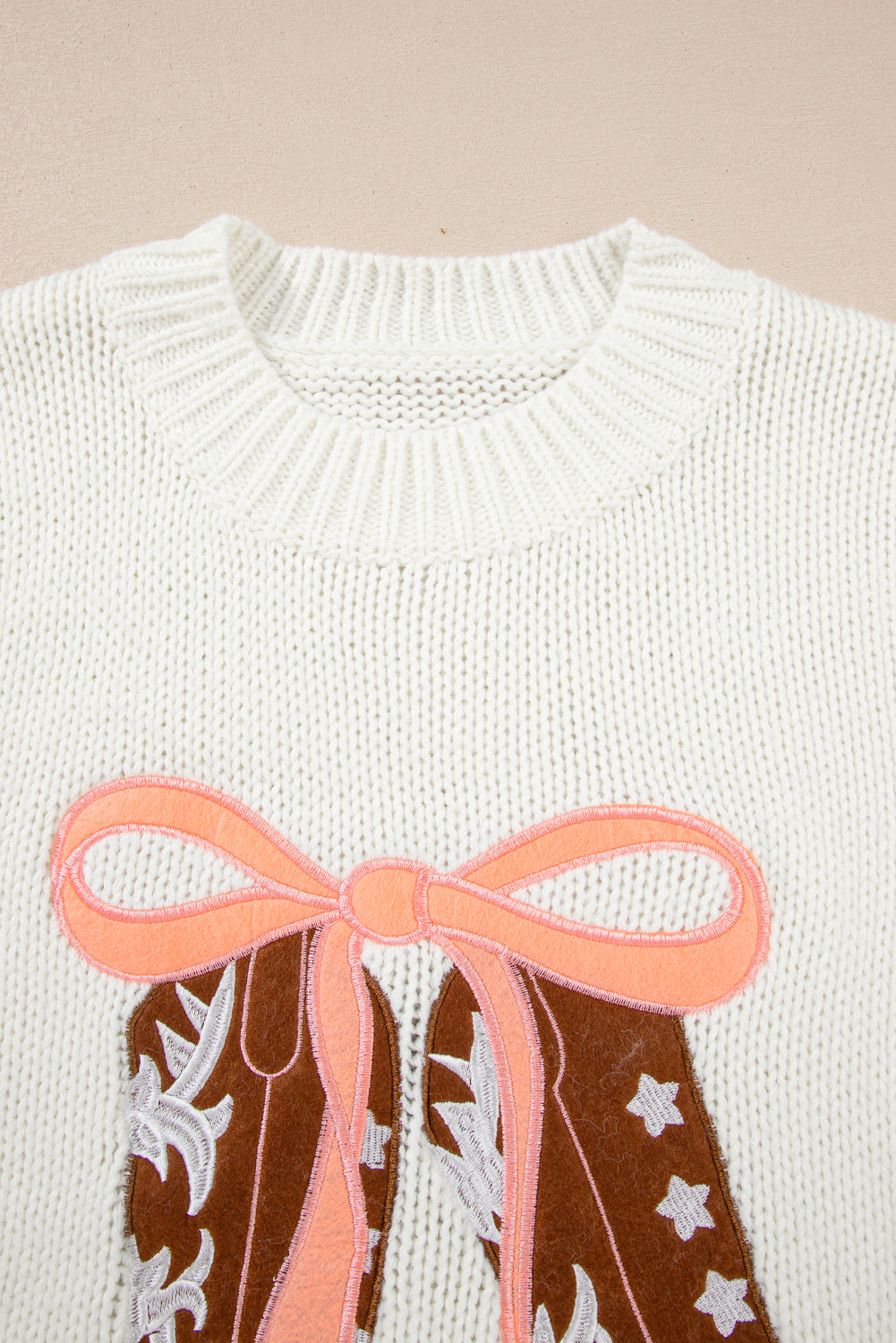 Amanda Embroidered Bow Boots Sweater - Threaded Pear