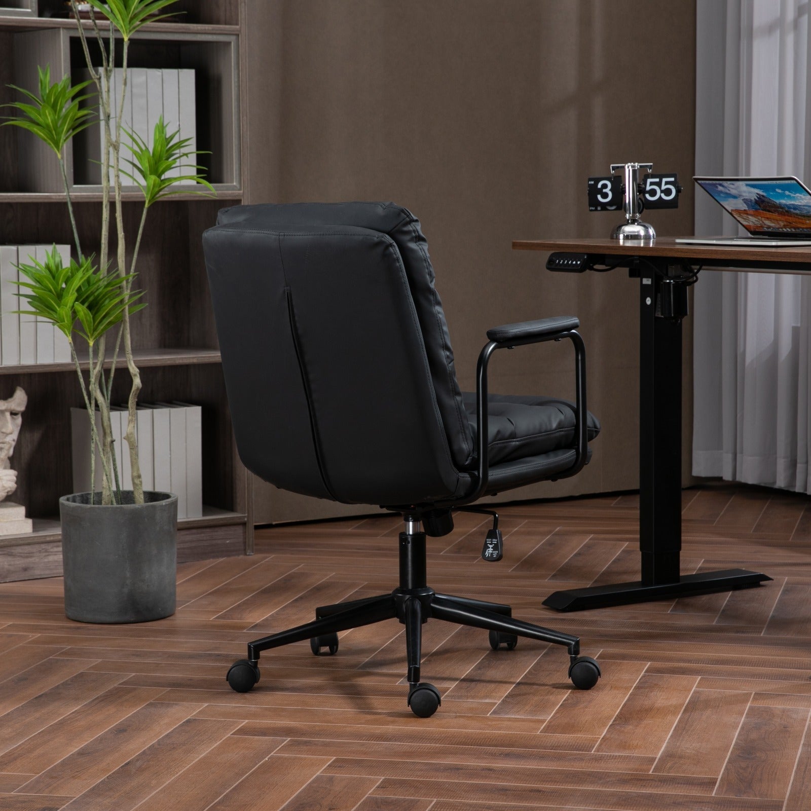 Mid Back Ergonomic PU Leather Rolling Swivel Chair