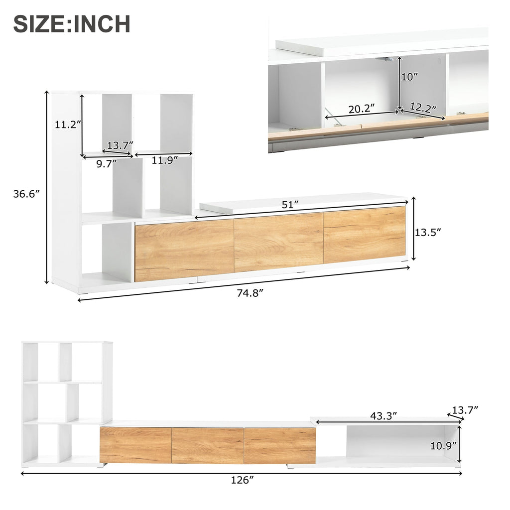 Extendable TV Stand With 3 Tier Bookshelves