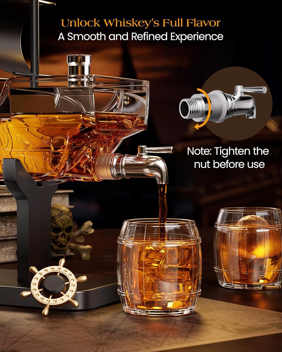Pirate Ship Whiskey Decanter Set