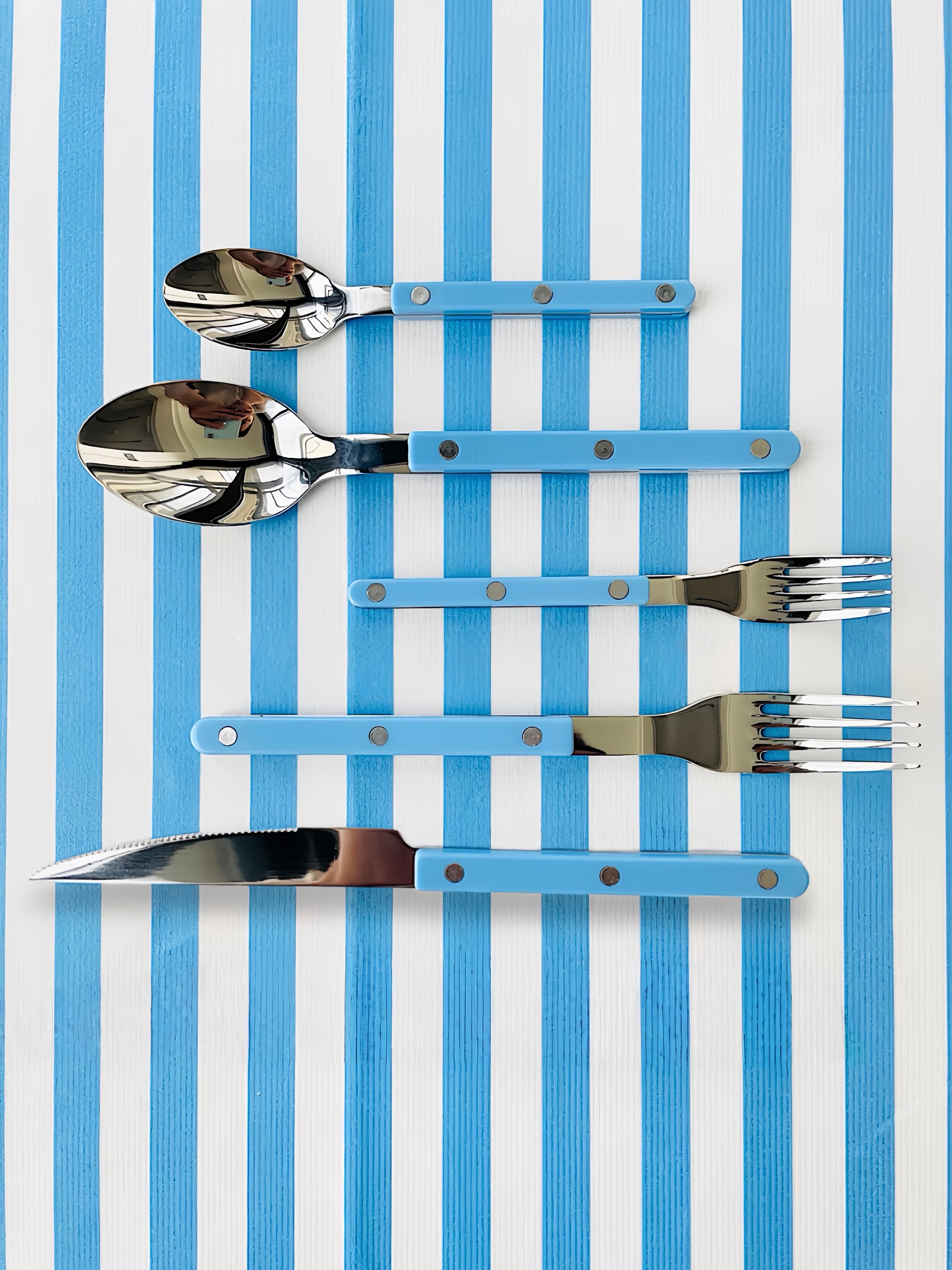 Set of 10 Dopamine Stainless Steel Rivet Flatware, Contemporary Bistrot Style Cutlery