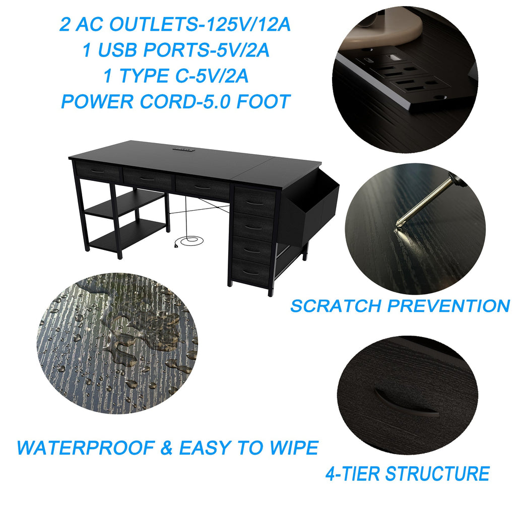 47.3' Computer Desk With 7 Drawers, Extra Large Side Pocket, and Power Outlets