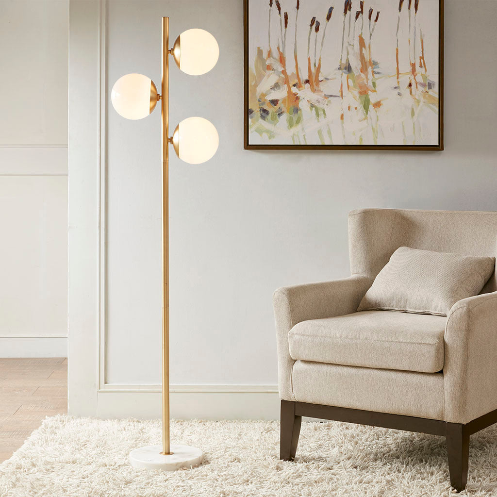 3-Globe Light Floor Lamp With Marble Base