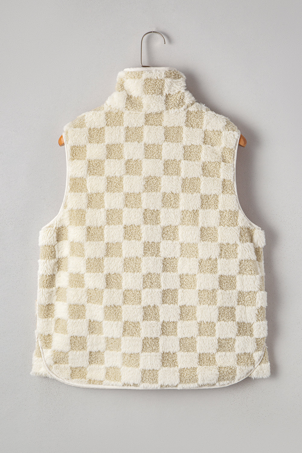 Stevie Sherpa Checkerboard Button Vest With Pocket - Threaded Pear