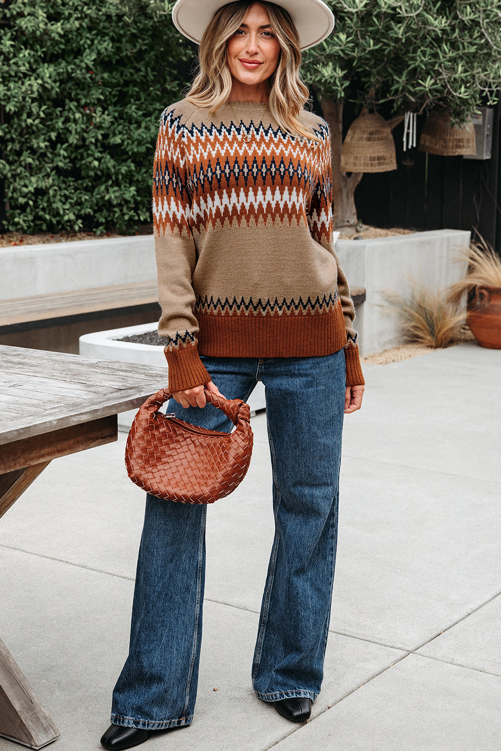 Eva Aztec Crew Neck Sweater - Threaded Pear