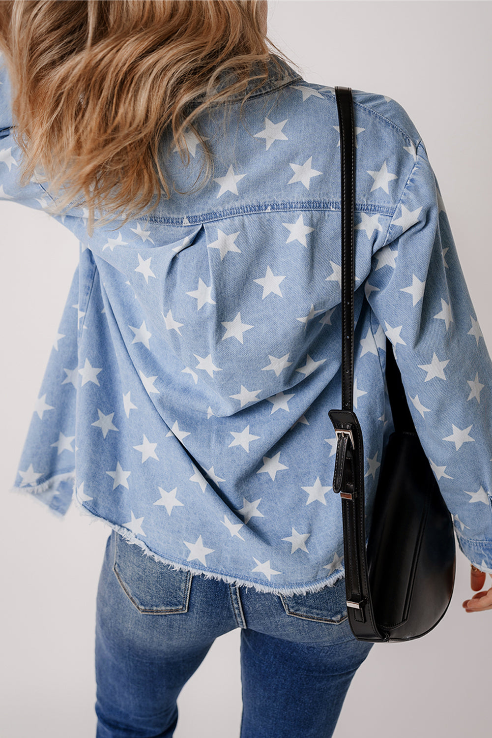 Star Light Wash Raw Hem Denim Jacket - Threaded Pear