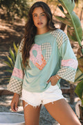 Emilia Plaid Floral Peace Heart Long Sleeve Top - Threaded Pear