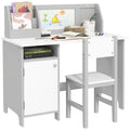 Qaba Toddler Desk and Chair Set, Kids Writing Desk Study Table for Children with Whiteboard, Storage Cabinet, Child Furniture, Art Gifts for Kids, Gray by 39F INC.