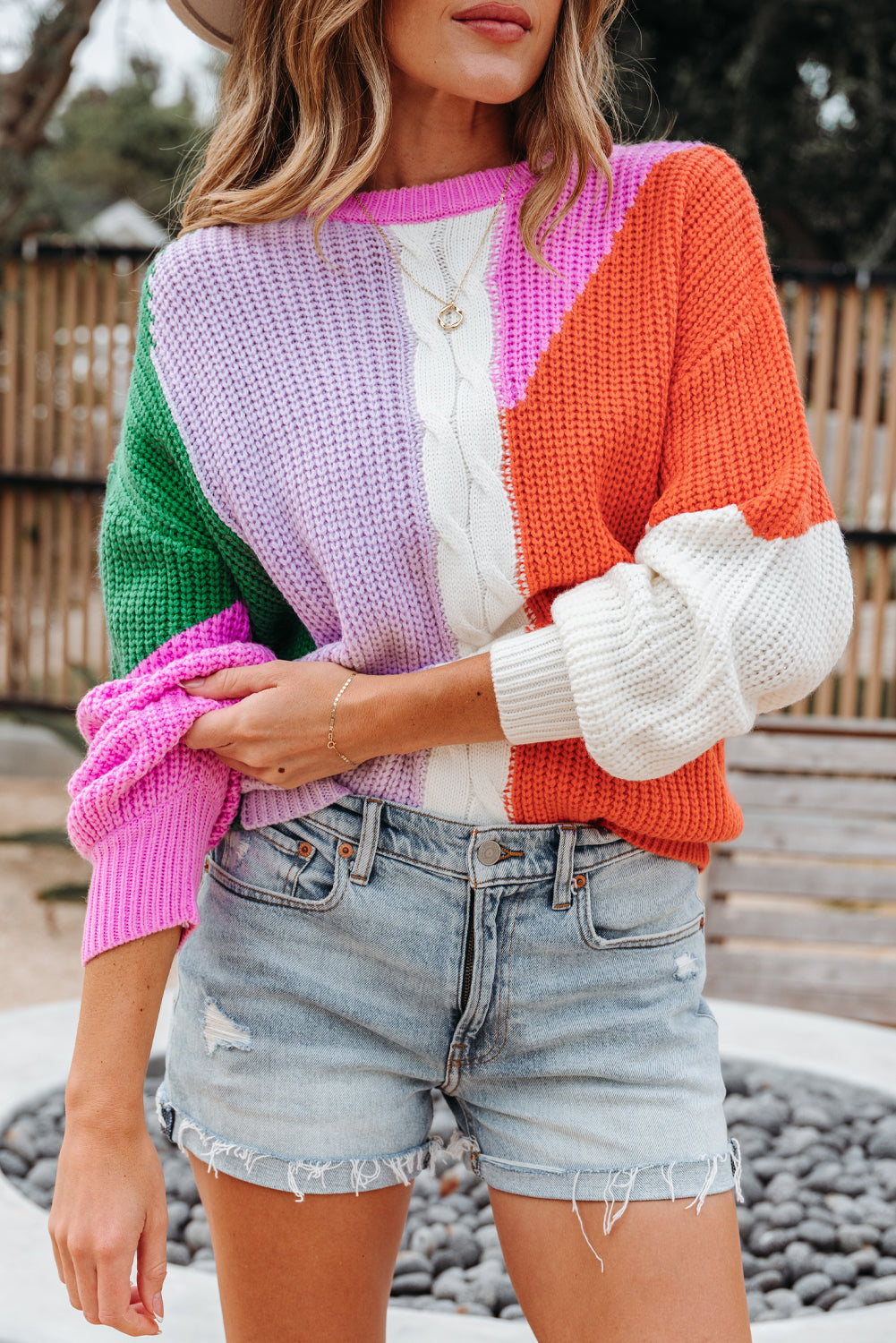Hailey Textured Knit Drop Shoulder Loose Fit Sweater - Threaded Pear