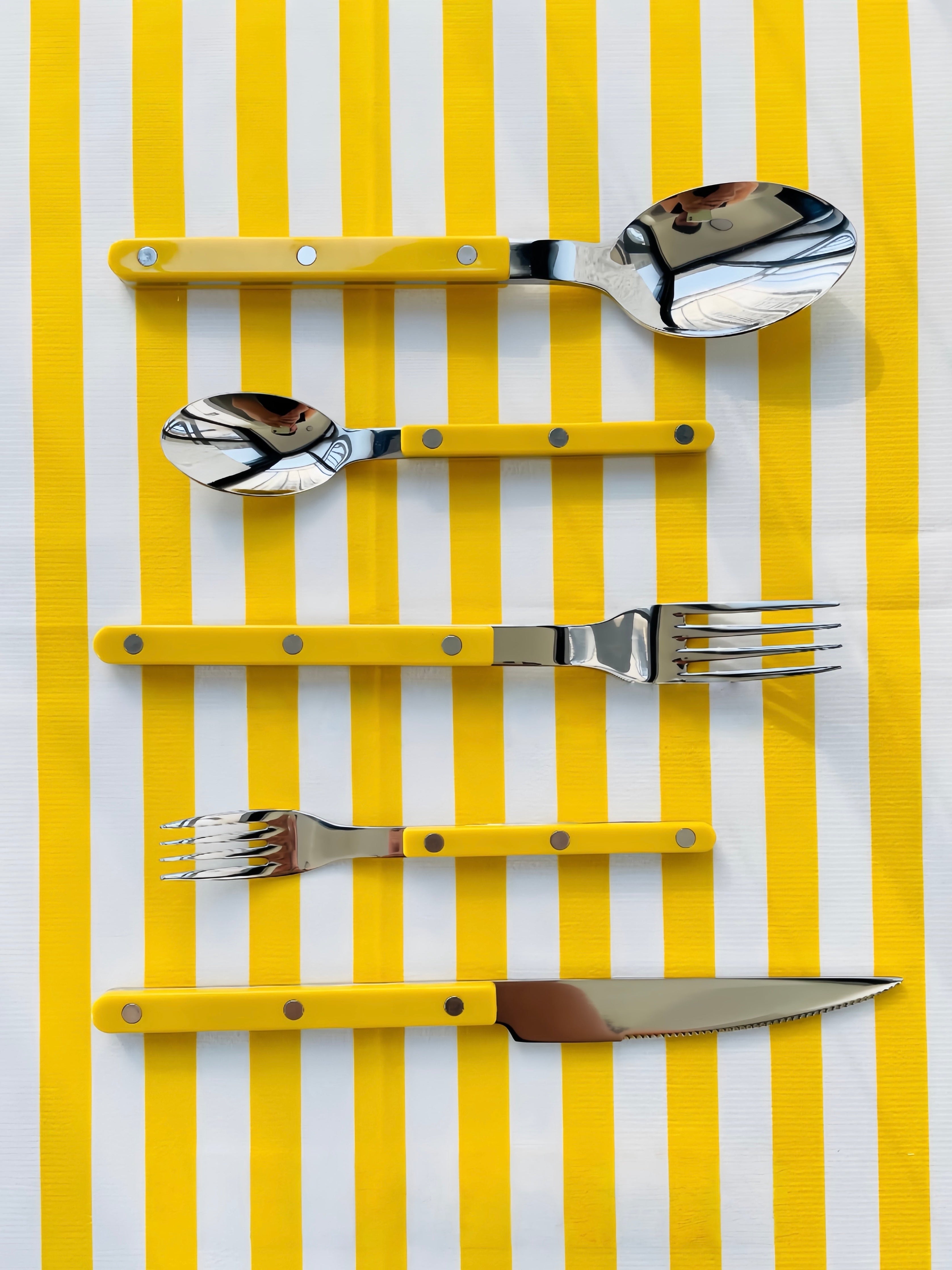 Set of 10 Dopamine Stainless Steel Rivet Flatware, Contemporary Bistrot Style Cutlery