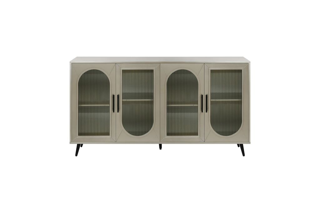 Wood TV Stand With Storage Cabinet & Adjustable Shelves
