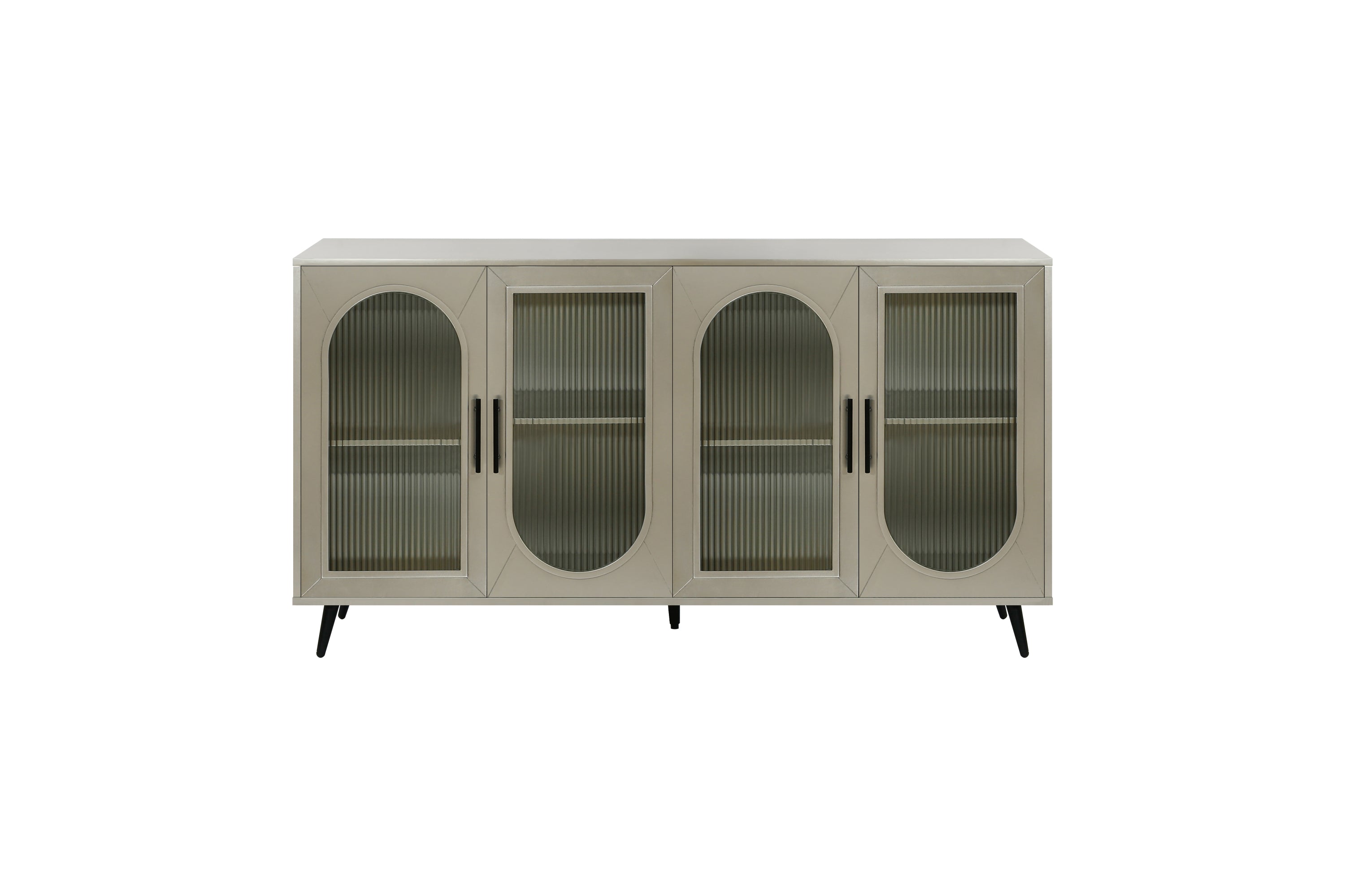 Wood TV Stand With Storage Cabinet & Adjustable Shelves