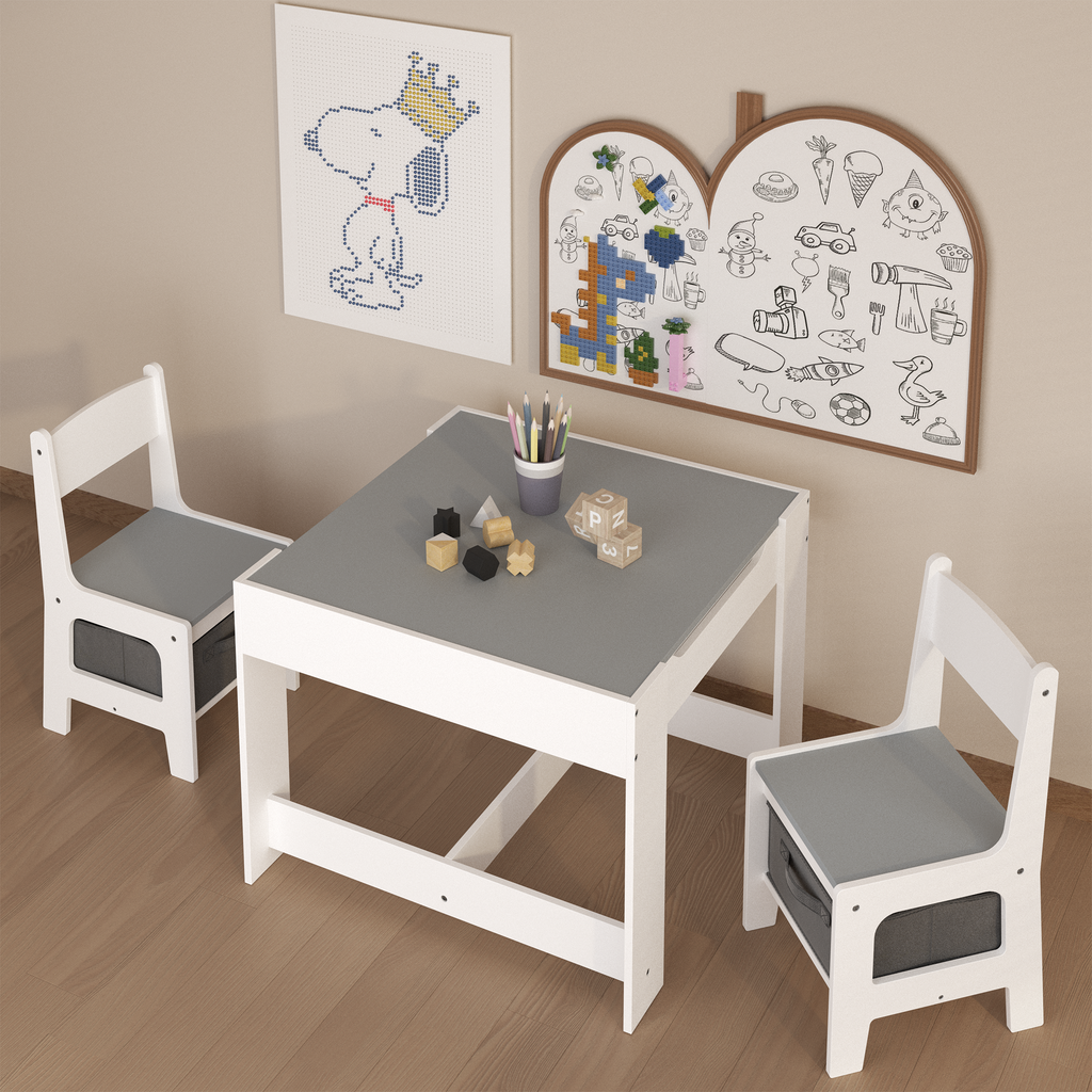 Kids Table and Chair Set, 3 in 1 Wooden Activity Table with Storage Drawer for Toddlers Drawing, Reading, Crafts, 2 in 1 Detachable Tabletop Table Set for Nursery, Playroom by 39F INC.