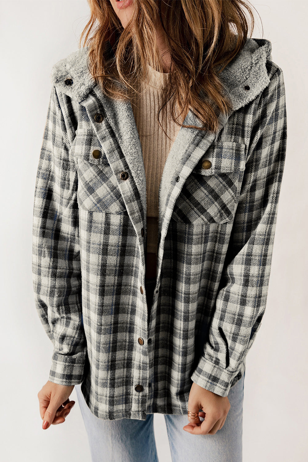 Evelyn Sherpa Lined Hooded Shacket - Threaded Pear