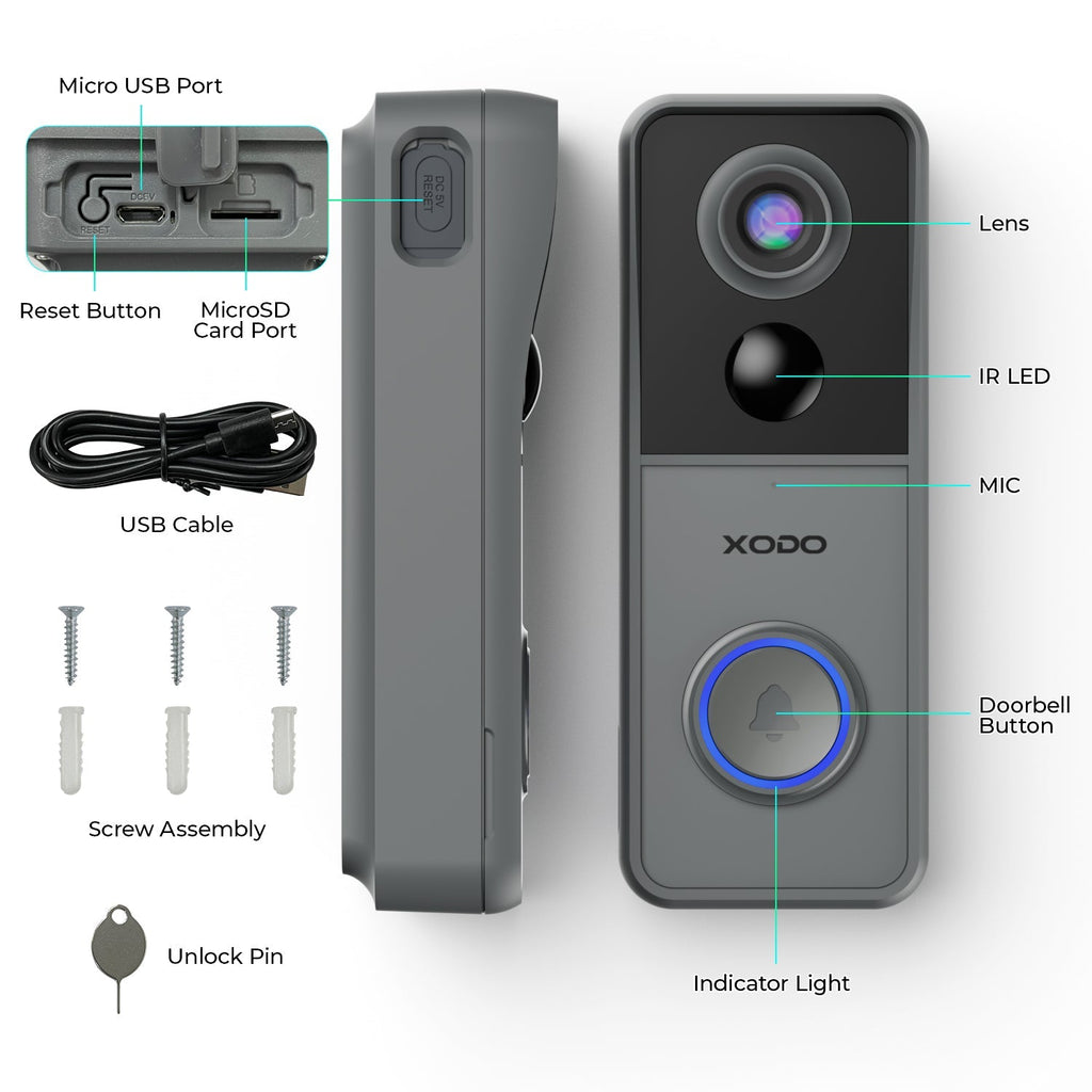 Xodo VD2 Smart Wi-Fi Wireless Video Doorbell with 2K QHD Camera and Chime by Contixo