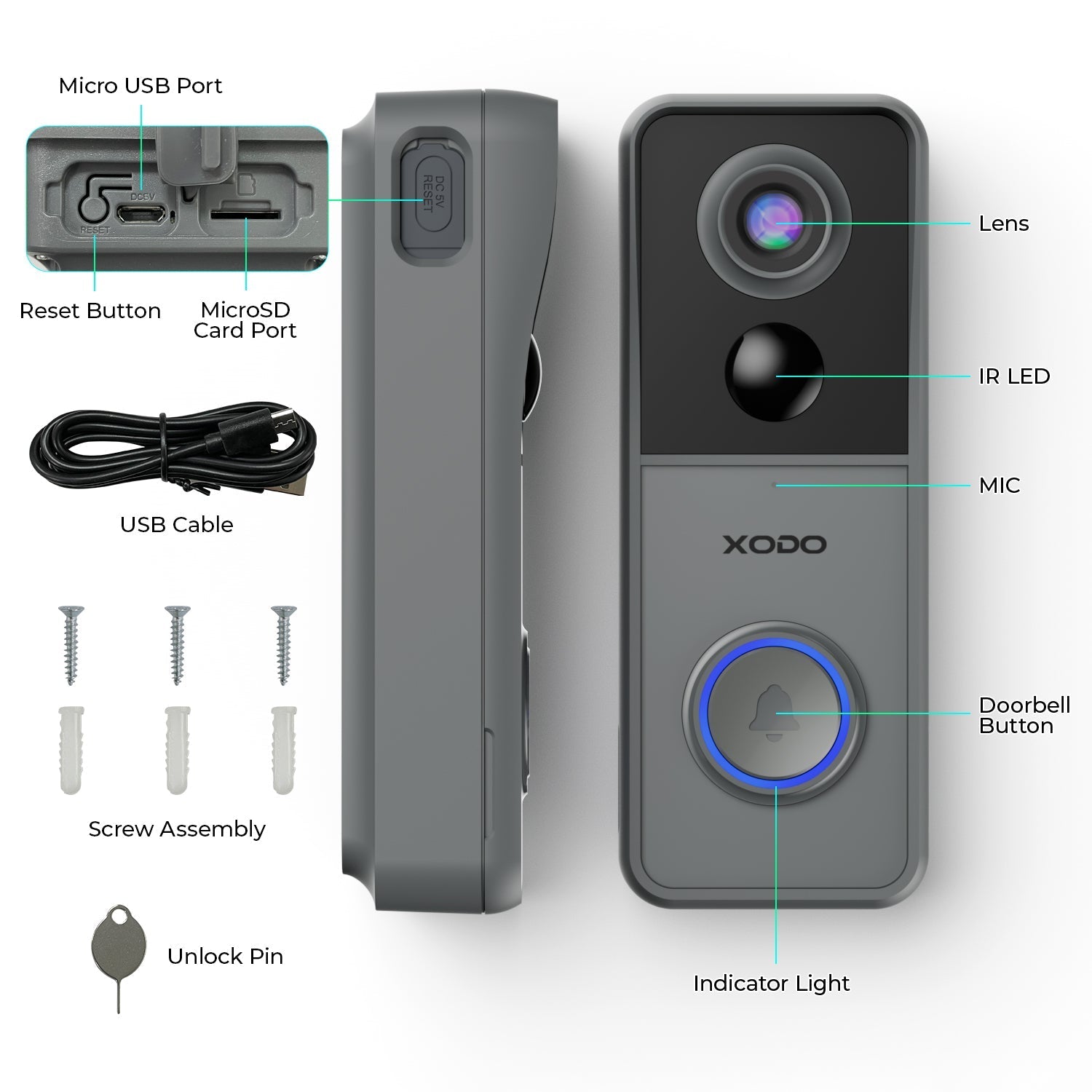 Xodo VD2 Smart Wi-Fi Wireless Video Doorbell with 2K QHD Camera and Chime by Contixo