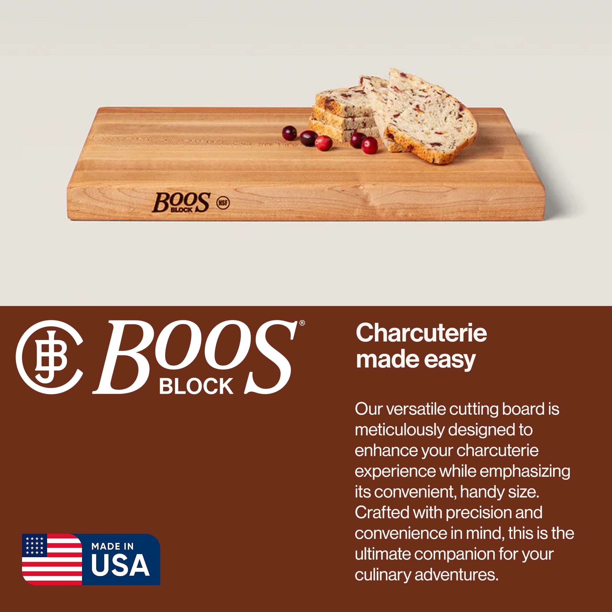 John Boos R-Board Reversible Wood Cutting Board, 18" x 12" x 1 1/2", Maple