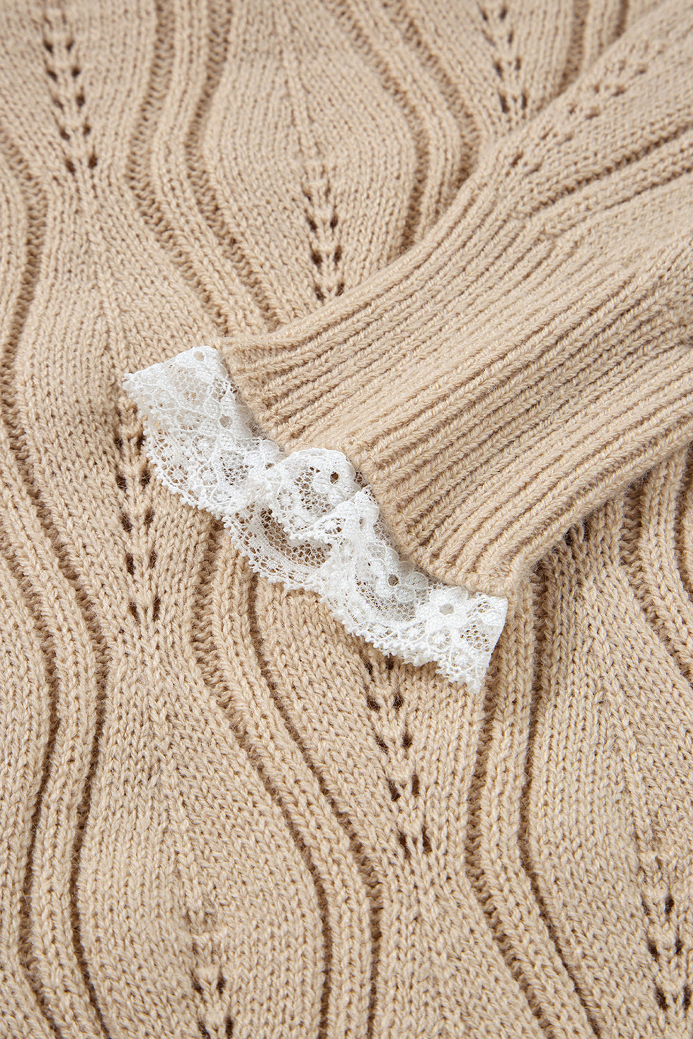 Abigail Lace Patchwork Sleeve Sweater - Threaded Pear