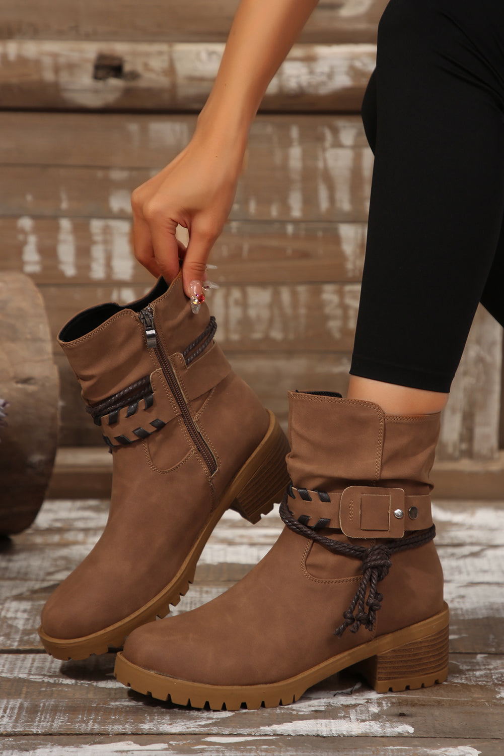 Mila Strap Side Zip Boots by Threaded Pear
