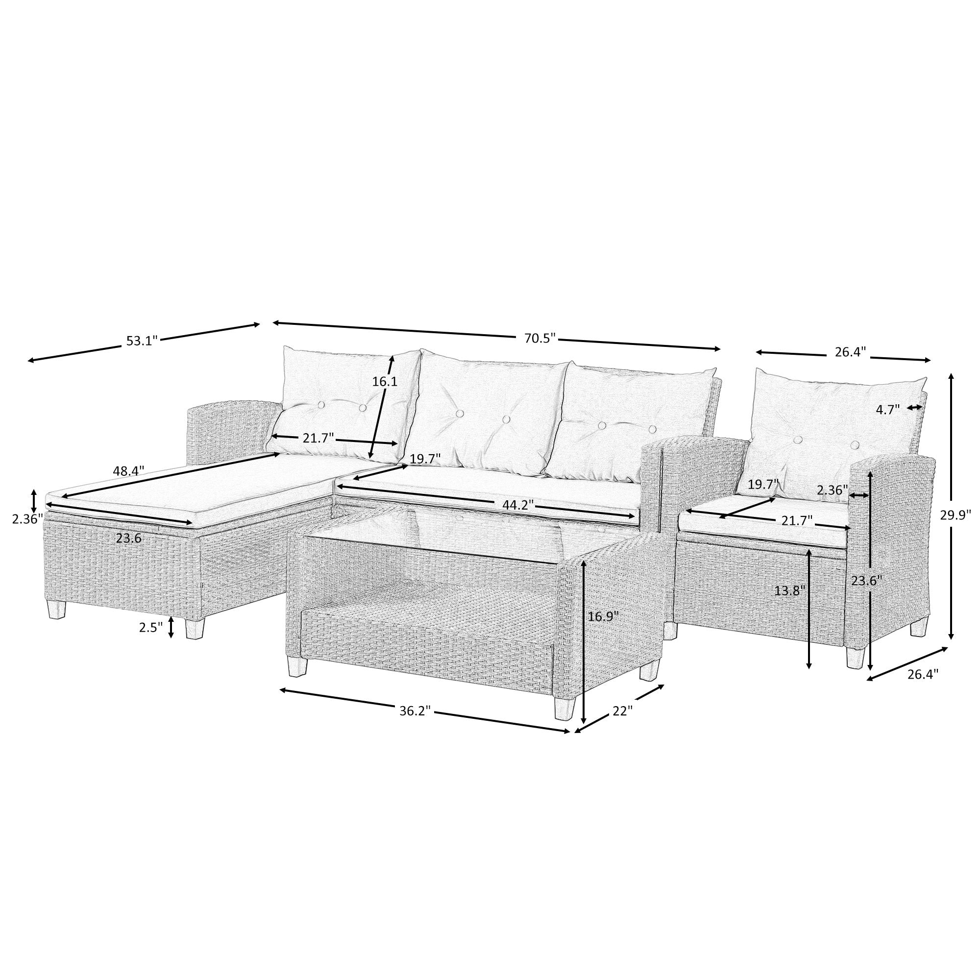 Set of 4 Piece Outdoor, Patio Furniture