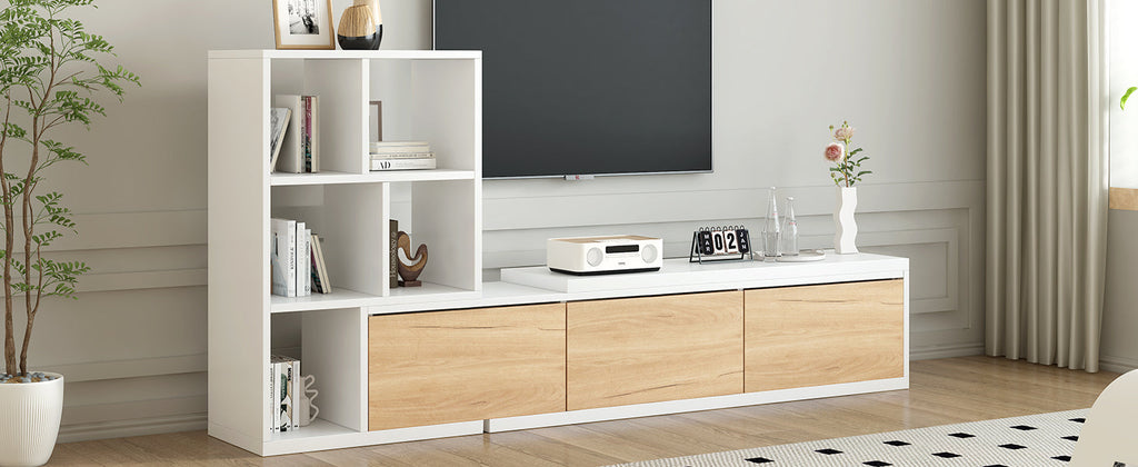 Extendable TV Stand With 3 Tier Bookshelves