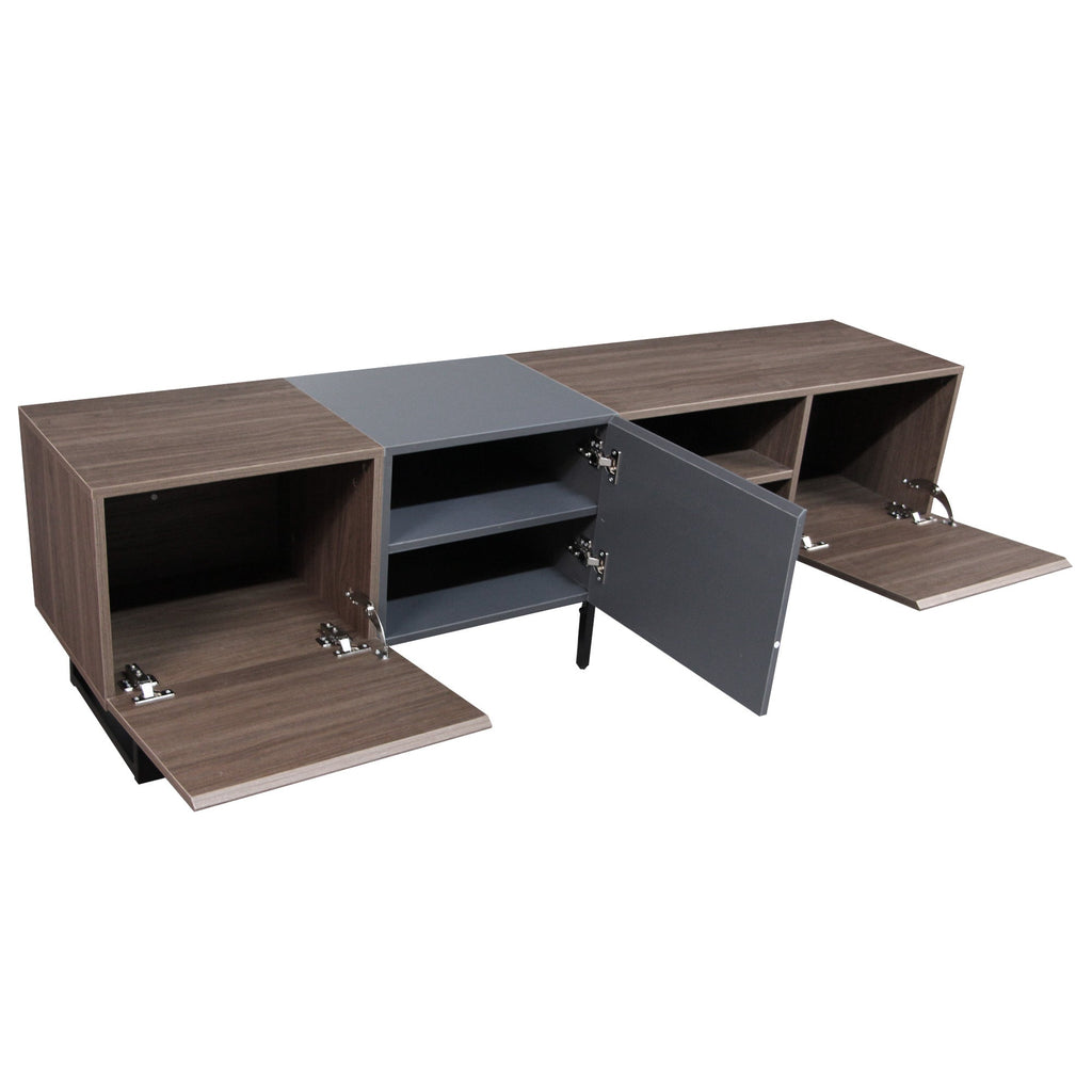 Modern TV Stand With 3 Cabinets & Open Shelves