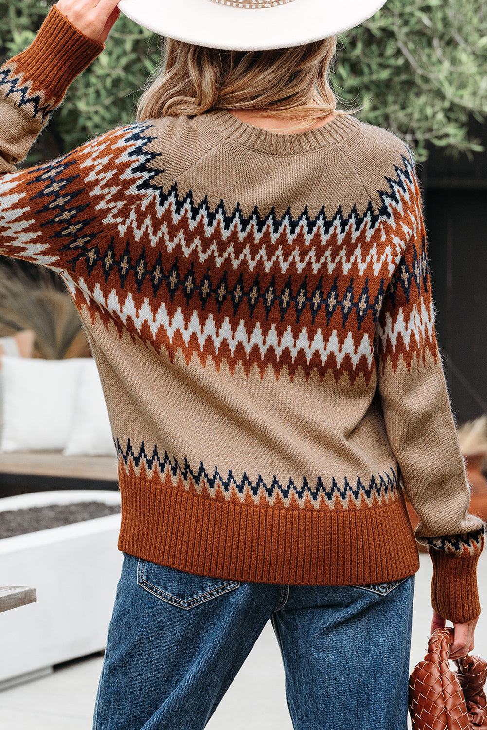 Eva Aztec Crew Neck Sweater - Threaded Pear