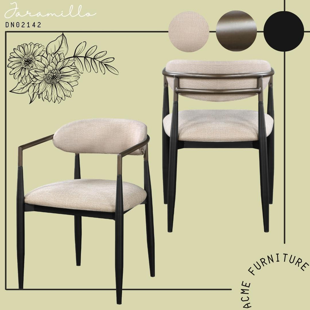 Set of 2 Beige and Black Armchair With Open Back