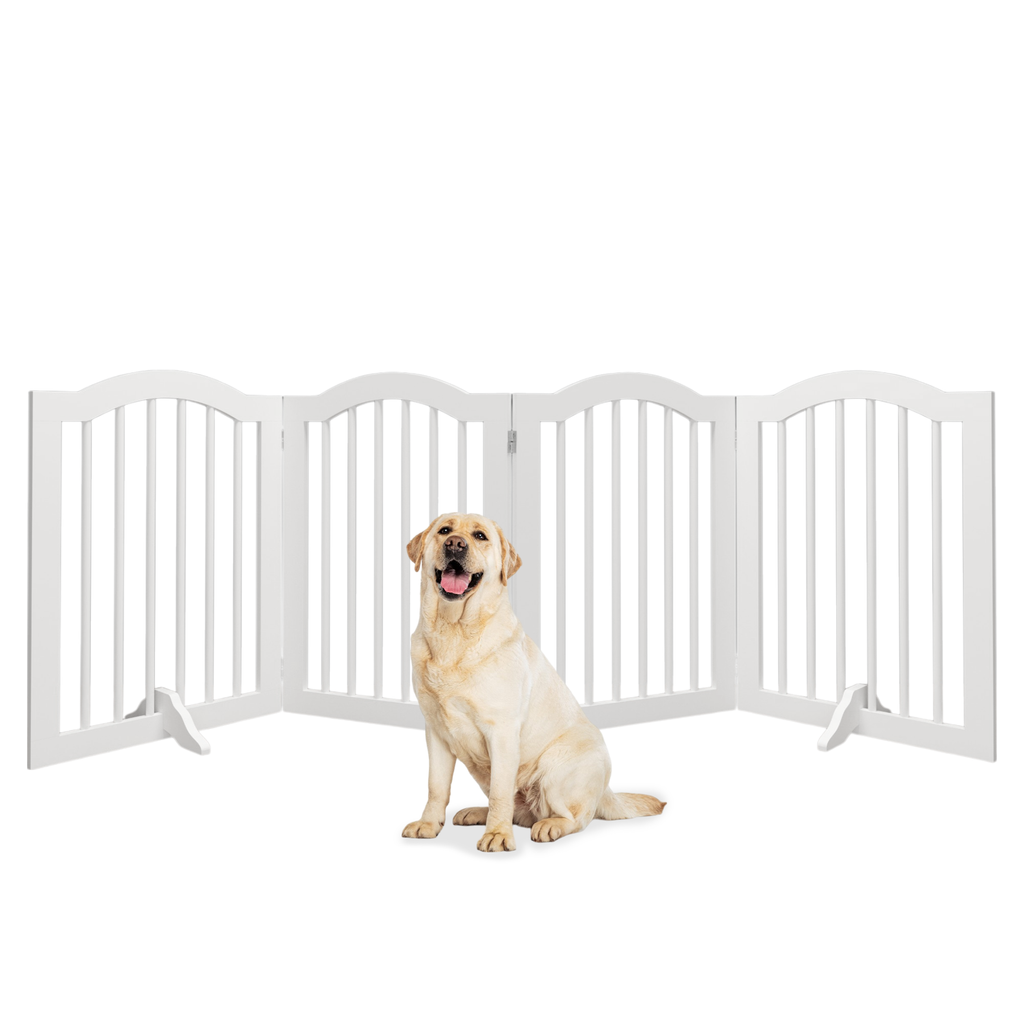 27.6' Height Tall Freestanding Pet Gate, 4 Panels Foldable Dog Gate, Solid Wood Folding Safety Fence Wooden Dog Gate with 2 pcs Support Feet Ideal for Stairs, Doorways, Halls, Kitchens, Heavy Duty Gat by 39F INC.