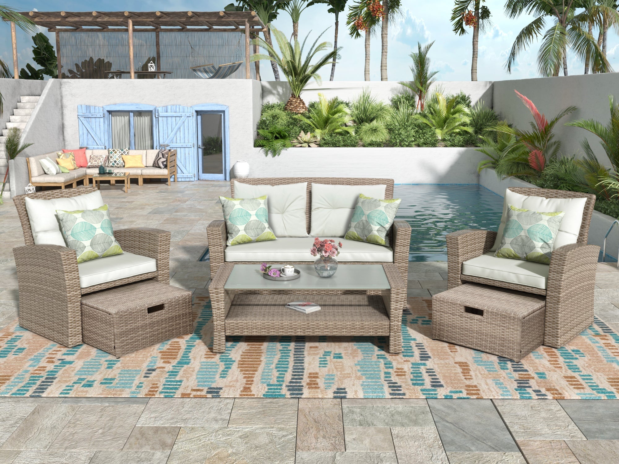 Set of 4 Piece All Weather Wicker Patio Furniture