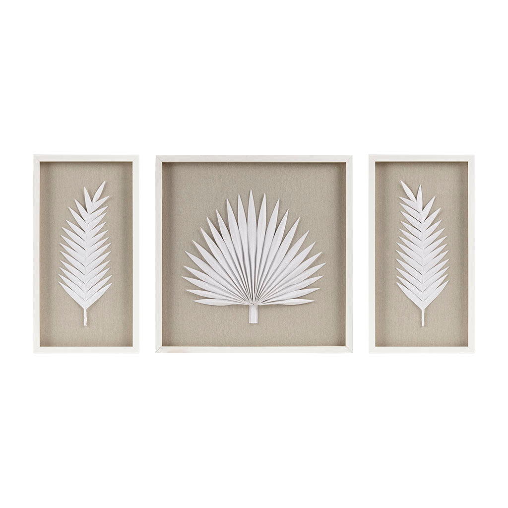 Framed Rice Paper Palm Leaves 3-Piece Shadowbox Wall Decor