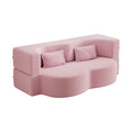 Modern Floor Sofa with 2 Pillows,Convertible Teddy Fabric Foam Filled Sleeper Sofa Bed,15 ' Full Size Folding Mattress for Living Room,Guest Bed,Playroom,No Assembly Required,Pink by 39F INC.