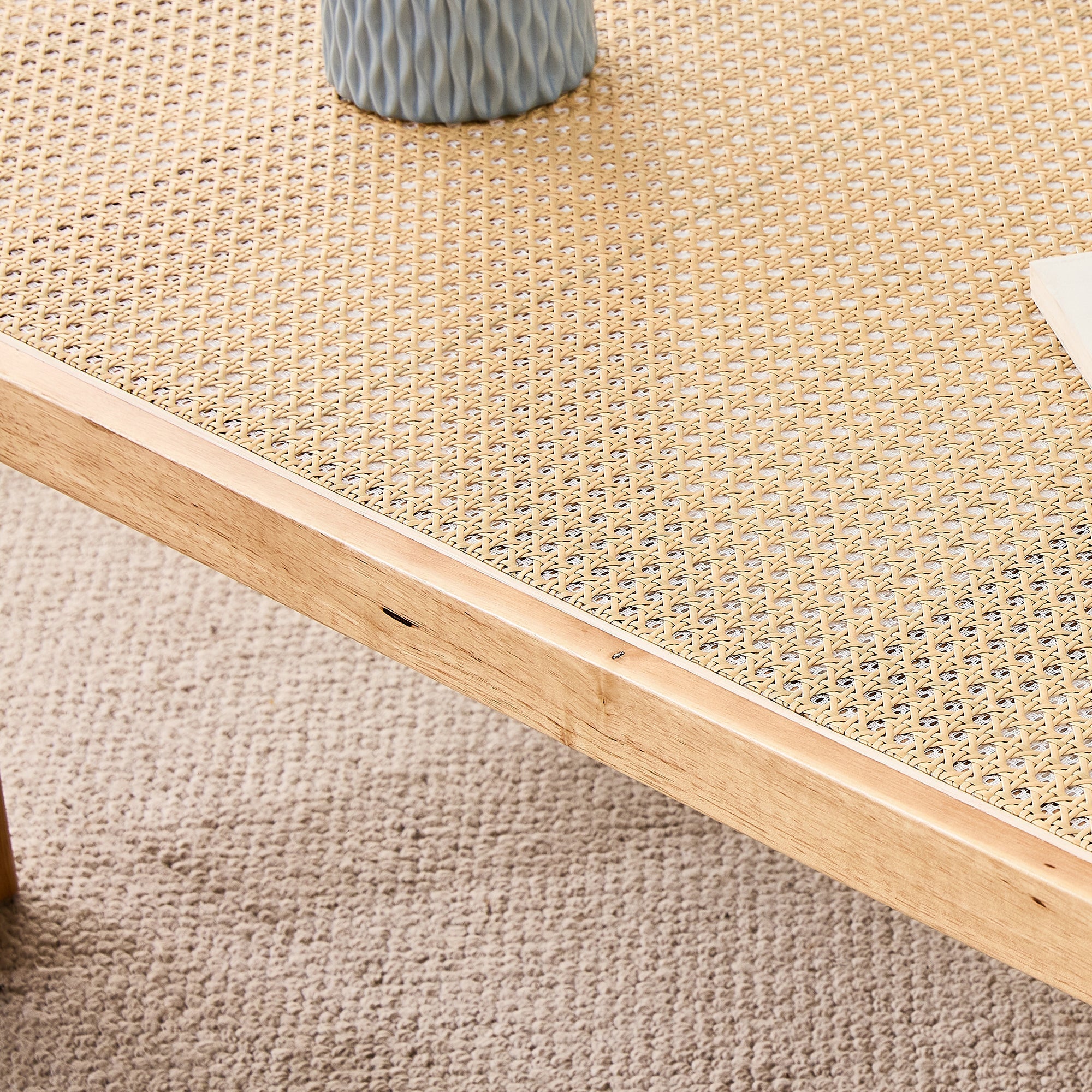 Modern Minimalist Rectangular Rattan Tabletop Coffee Table