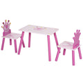 Qaba 3-Piece Kids Wooden Table and Chair Set with Crown Pattern Gift for Girls Toddlers Arts Reading Writing Age 2-4 Years Pink by 39F INC.