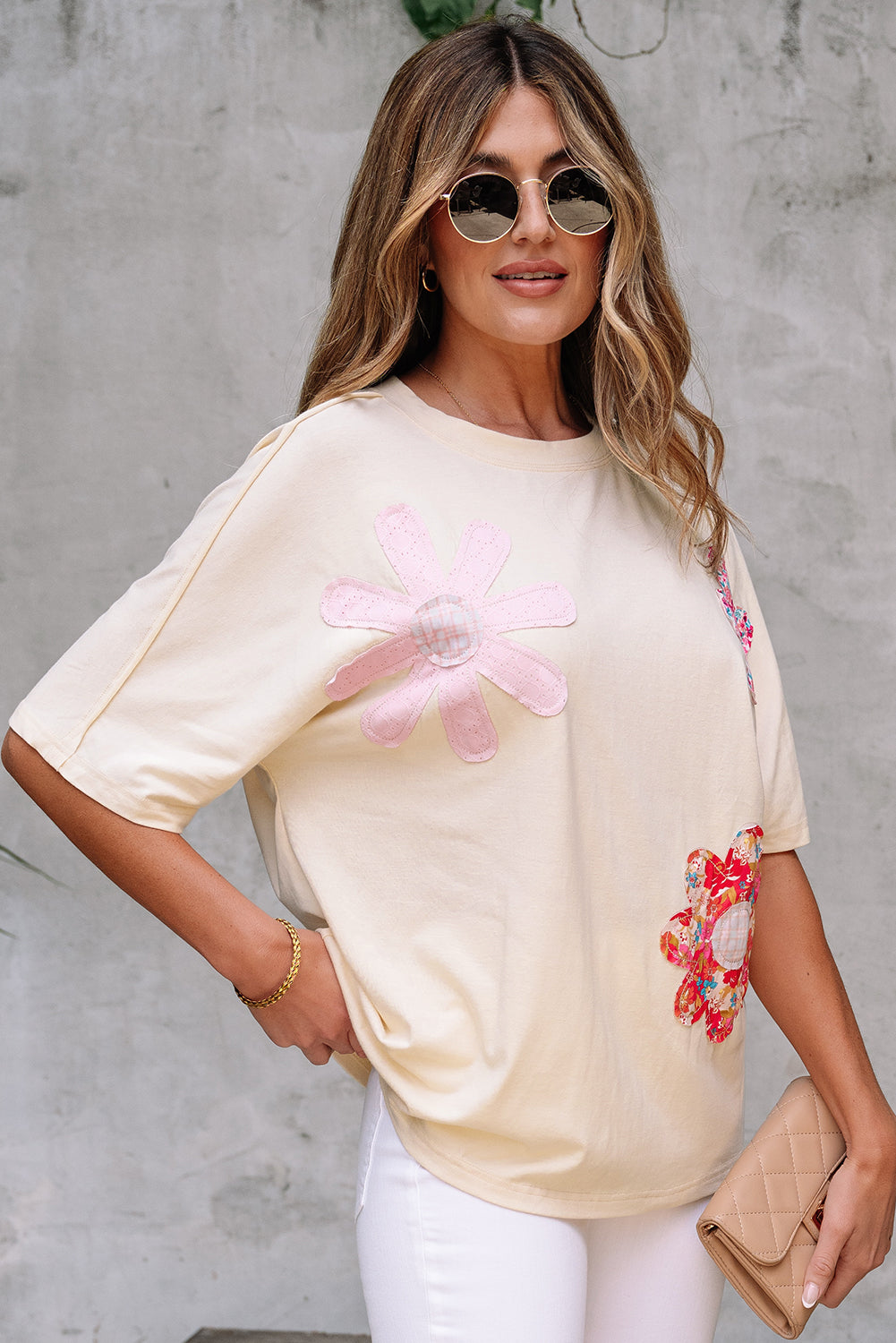 Hannah Flower Patched Loose Top - Threaded Pear