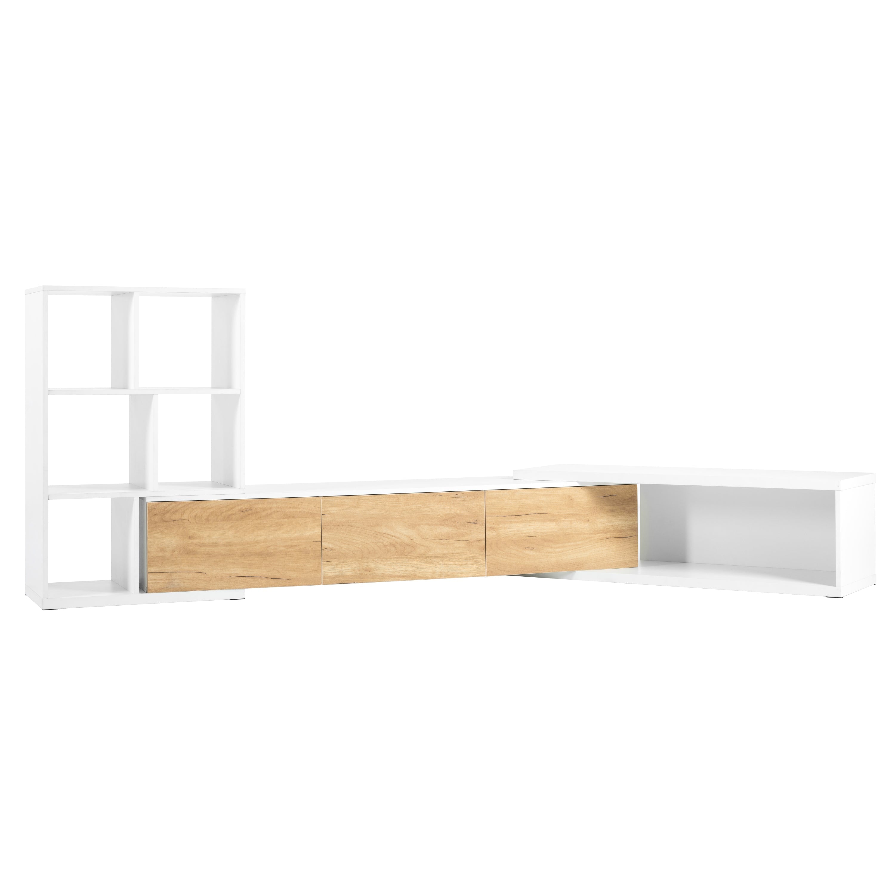 Extendable TV Stand With 3 Tier Bookshelves