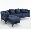 L Shaped Sectional Convertible Sofa With Storage Ottoman and Modern Tufted Style