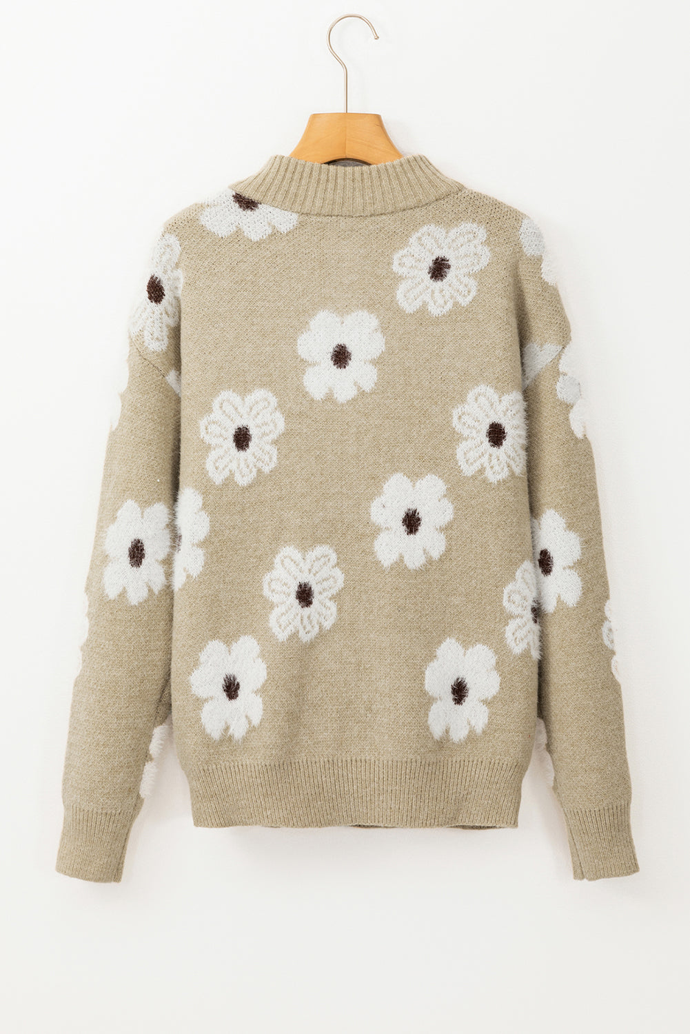Maria Floral Half Zip Drop Shoulder Sweater - Threaded Pear