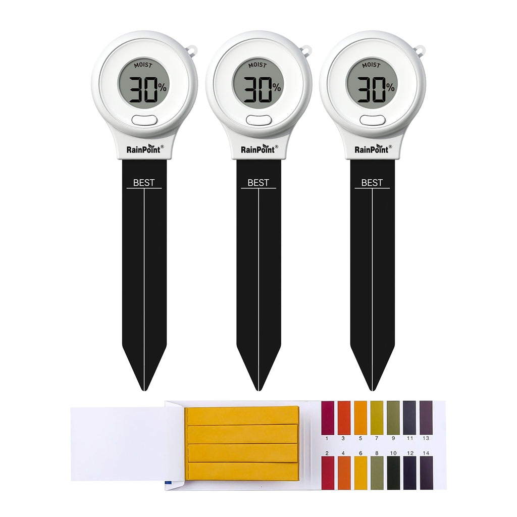 RAINPOINT Digital Compact Soil Moisture Meter for Indoor/Outdoor Plants, Soil Probe Hygrometer Sensor Tester Sets for Garden Lawn Farm, Easy Operation House Pot Plants Moisture Detector- 3 pcs by BALDR Electronic