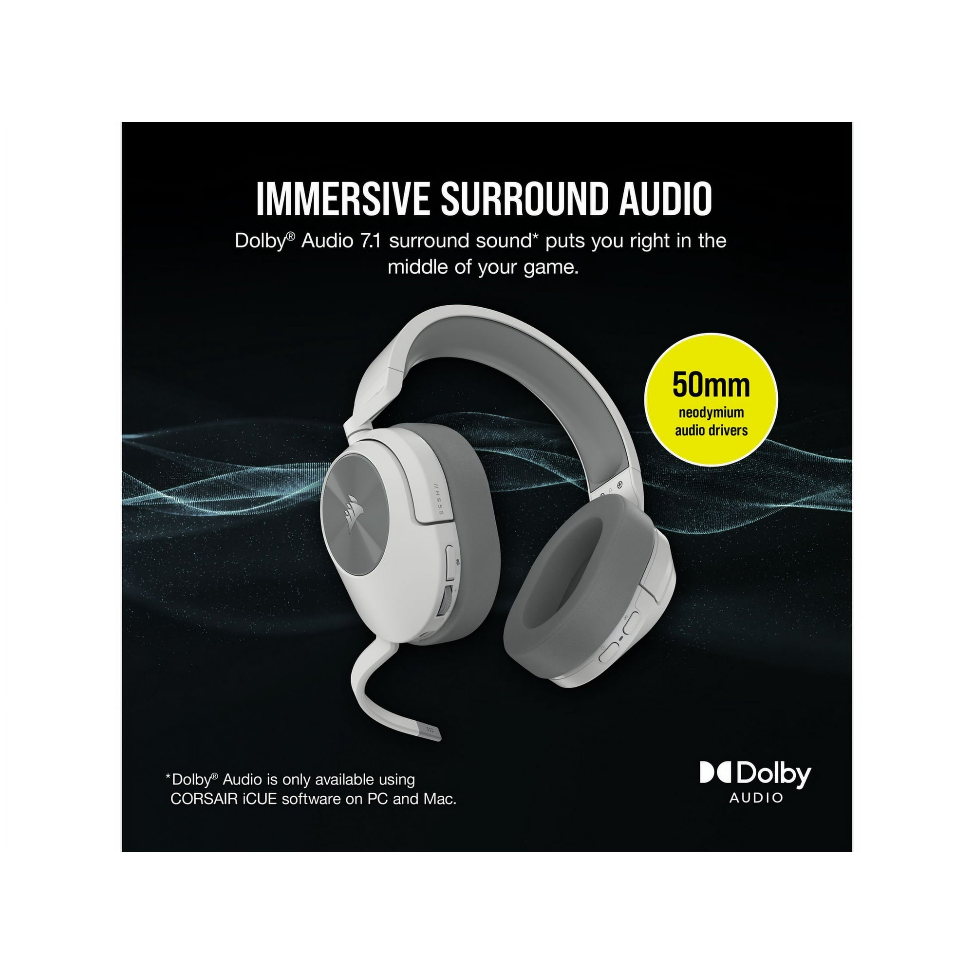 CORSAIR HS Series HS55 Wireless Gaming Headset for PC, PS5, and Mobile - White
