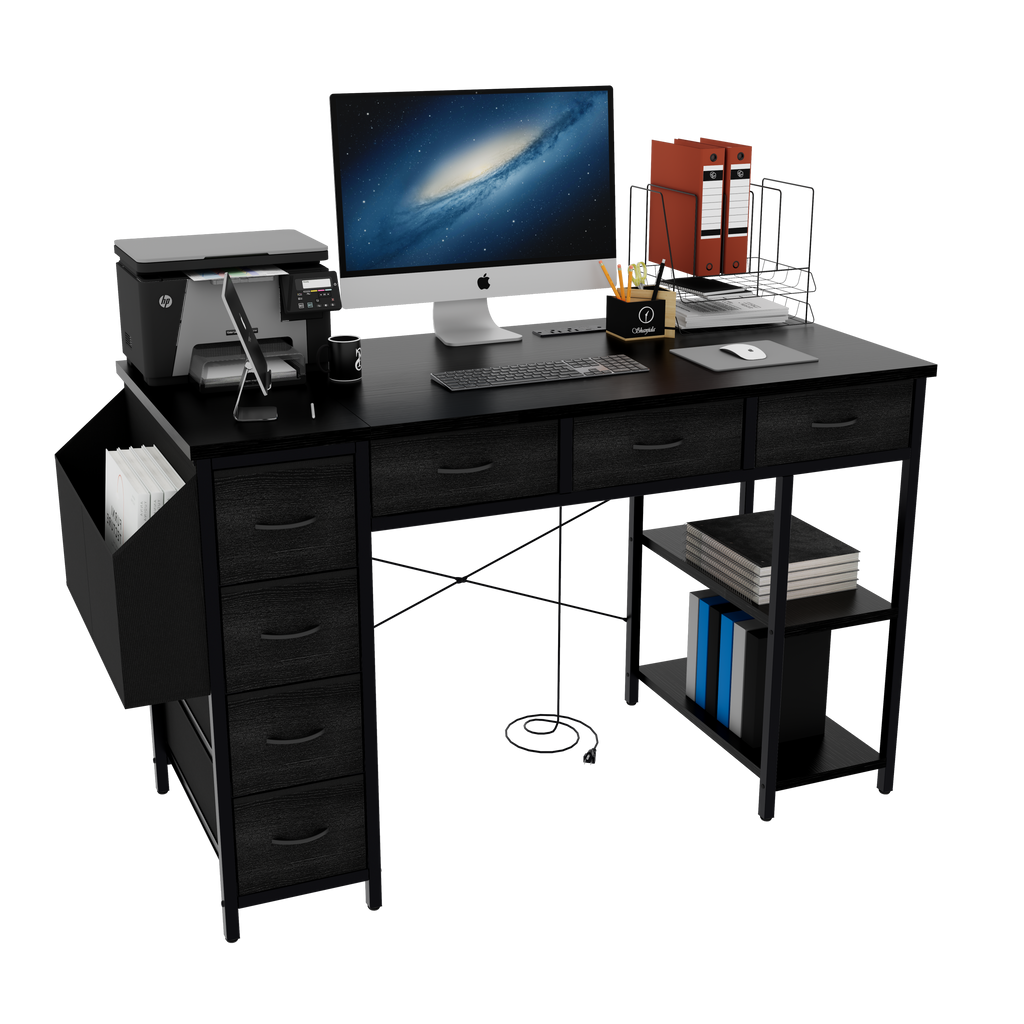47.3' Computer Desk With 7 Drawers, Extra Large Side Pocket, and Power Outlets