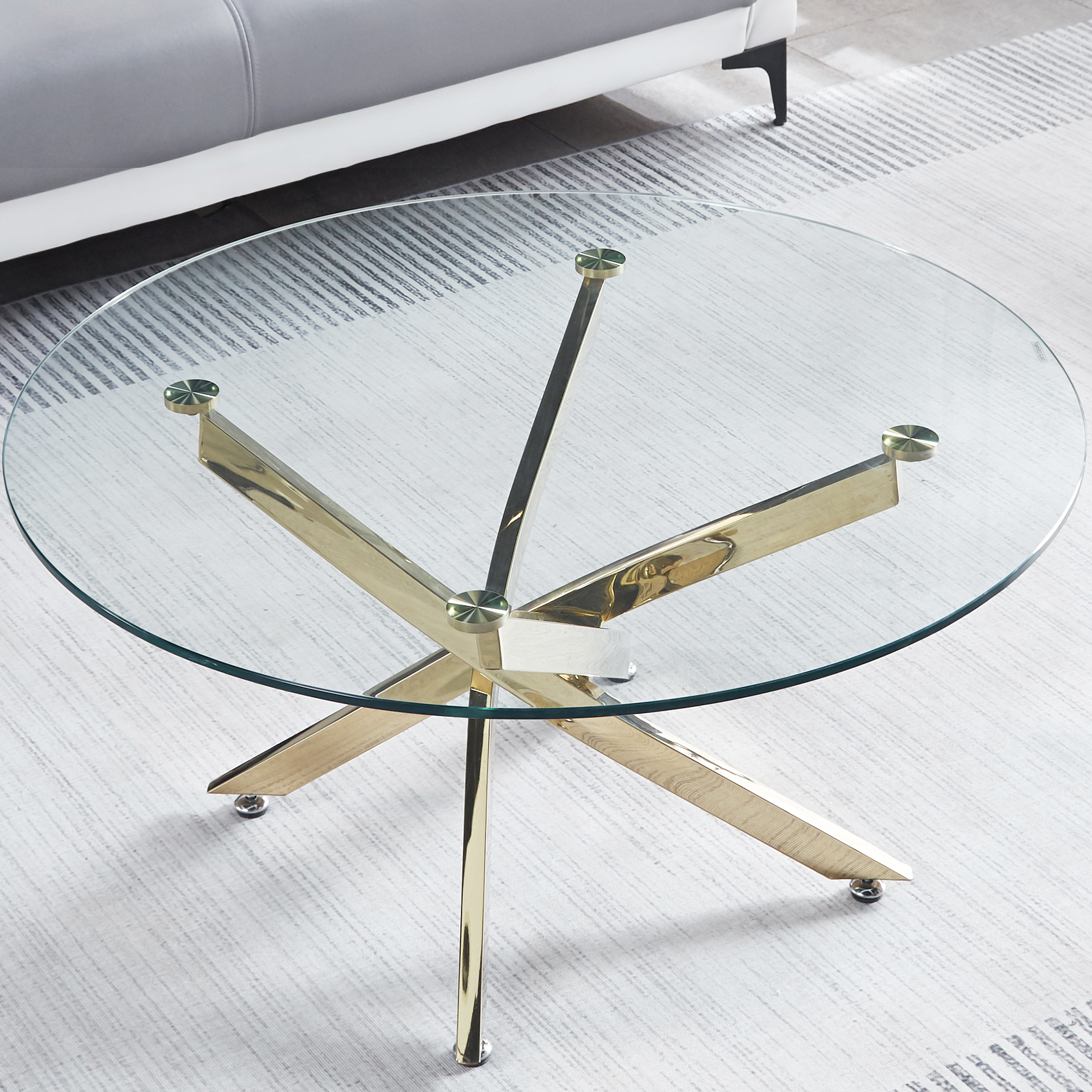 Modern Round Tempered Glass Coffee Table With Stainless Steel Legs