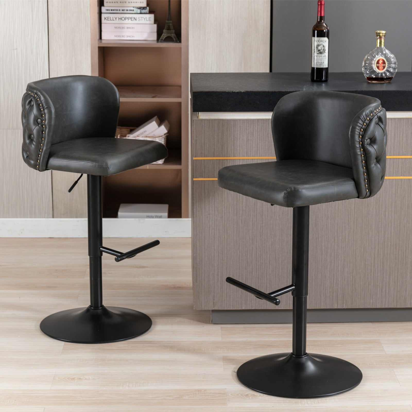 Set of 2 Modern PU Upholstered Swivel Barstools