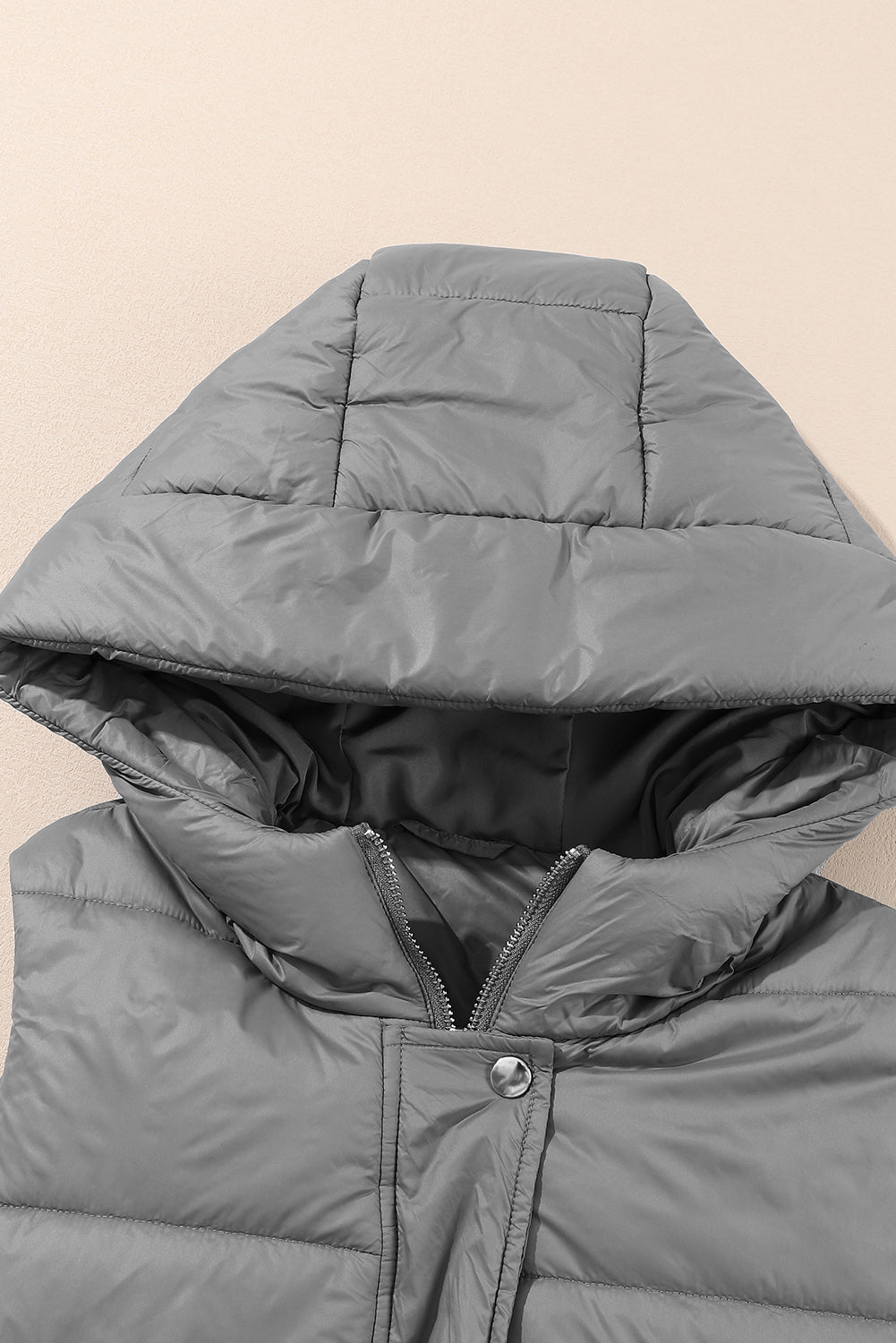 Black Hooded Long Quilted Vest PLUS Coat by Threaded Pear