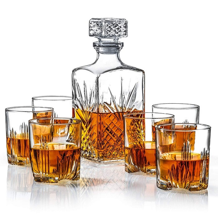 7 Pc Decanter and Rock Glass Set