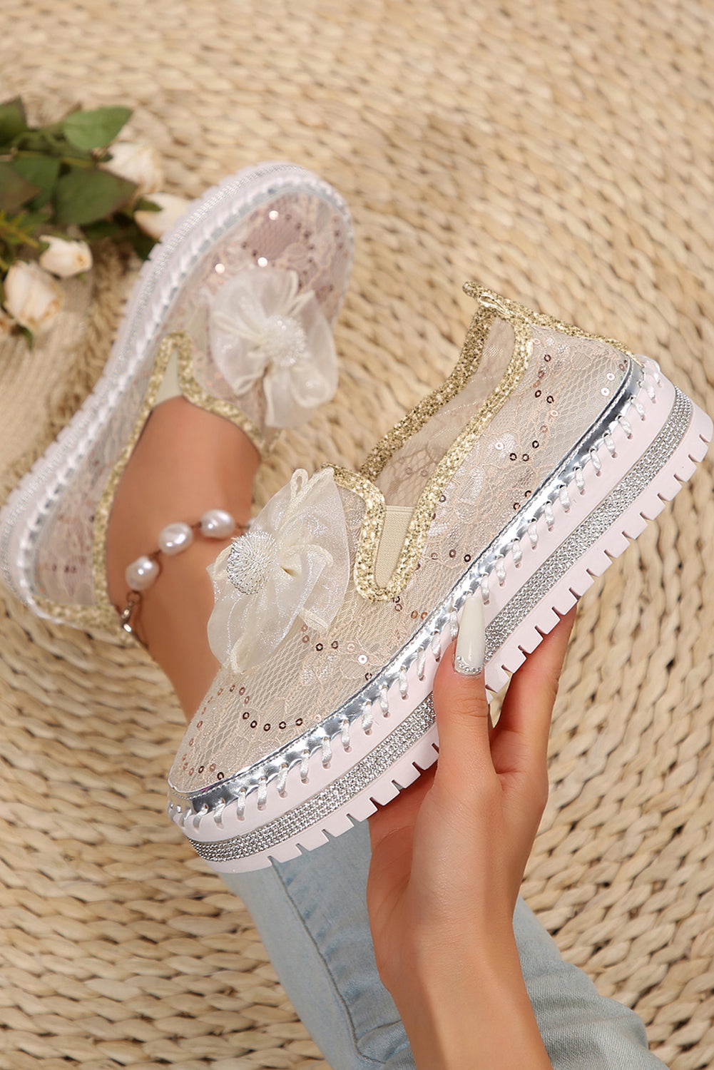 Ayah Breathable Lace Loafer Shoes by Threaded Pear